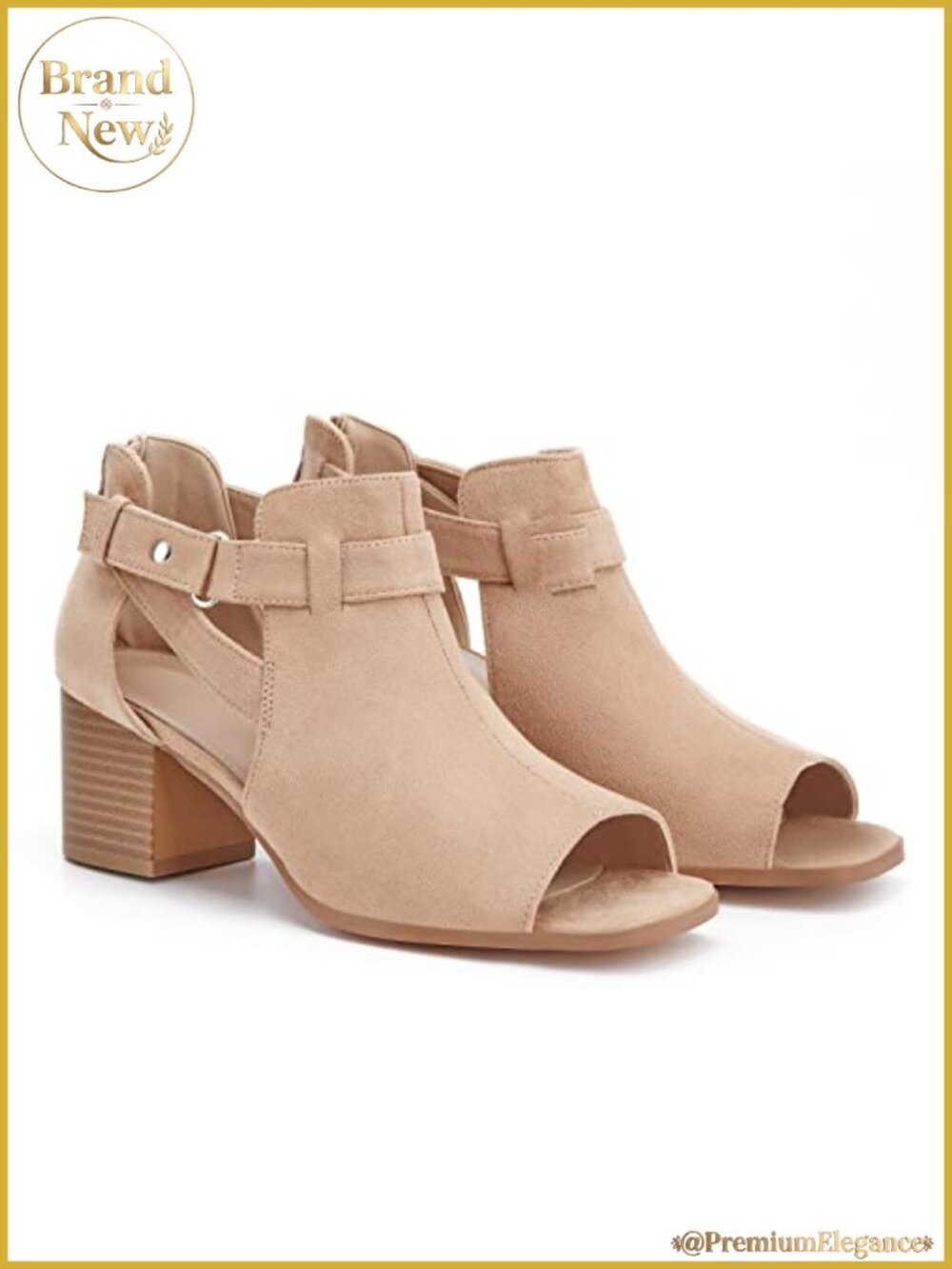 Peep Toe Chunky Heel Booties Faux Suede Ankle Strap Dress Shoes